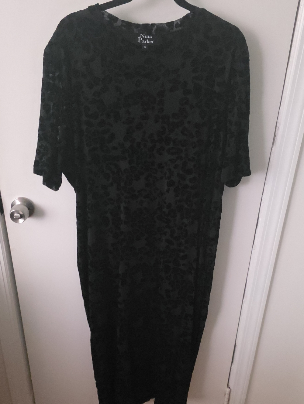 Parker Black Velvet Burnout Midi Dress with Subtle Leopard Devore